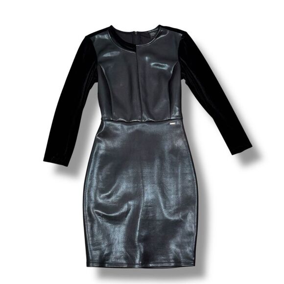 Armani Exchange Faux Leather Velvet Cutout Bodycon Sheath Dress Black XS - Picture 15 of 15
